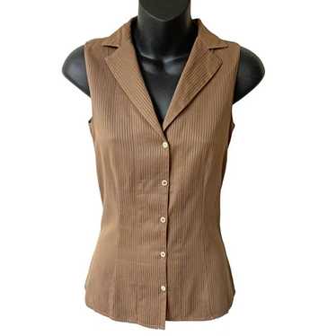 AKRIS Teak Cotton Gilet Styled Button Front Blous… - image 1