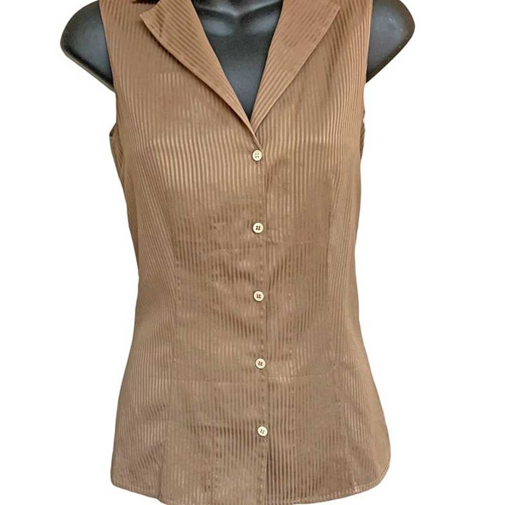 AKRIS Teak Cotton Gilet Styled Button Front Blous… - image 5