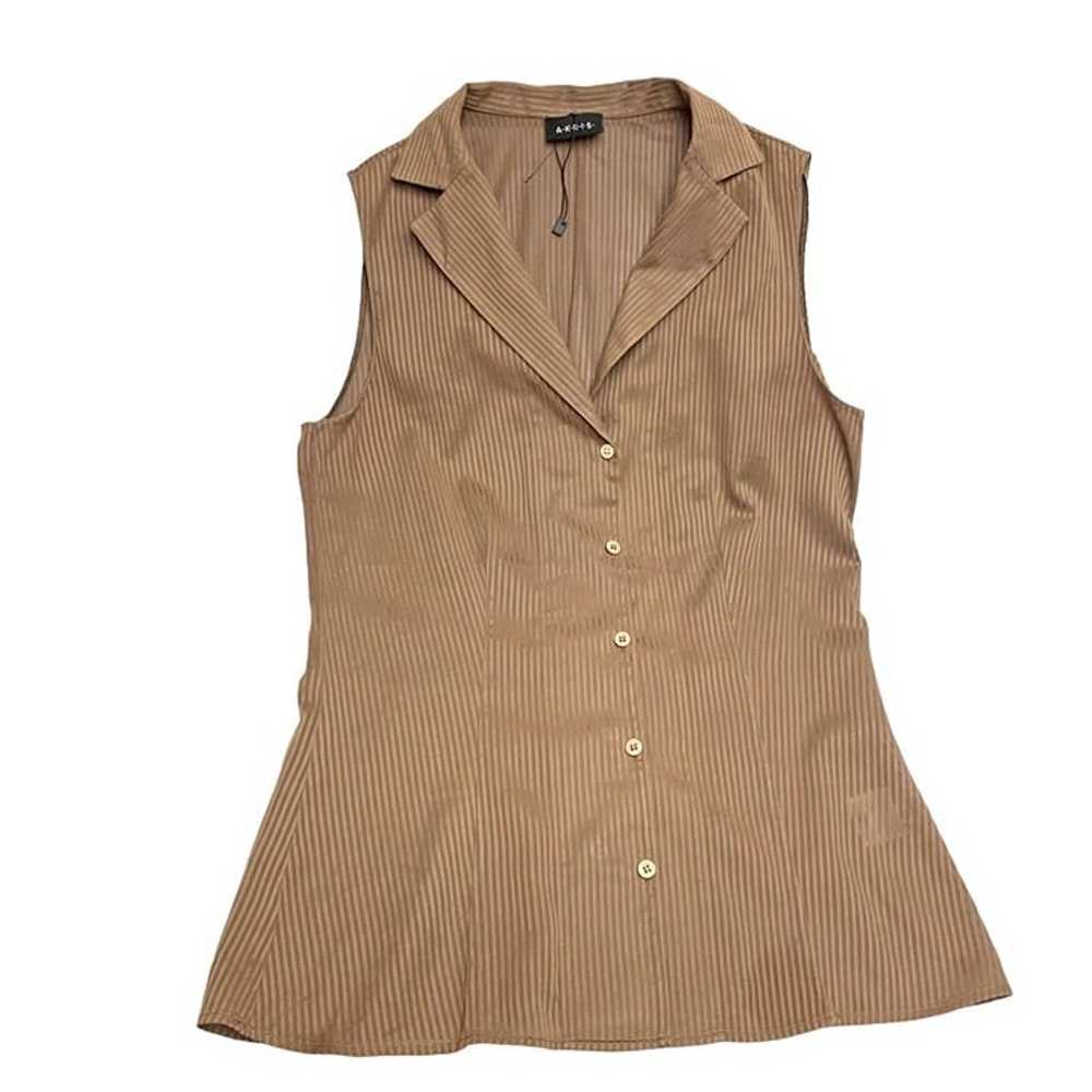 AKRIS Teak Cotton Gilet Styled Button Front Blous… - image 8
