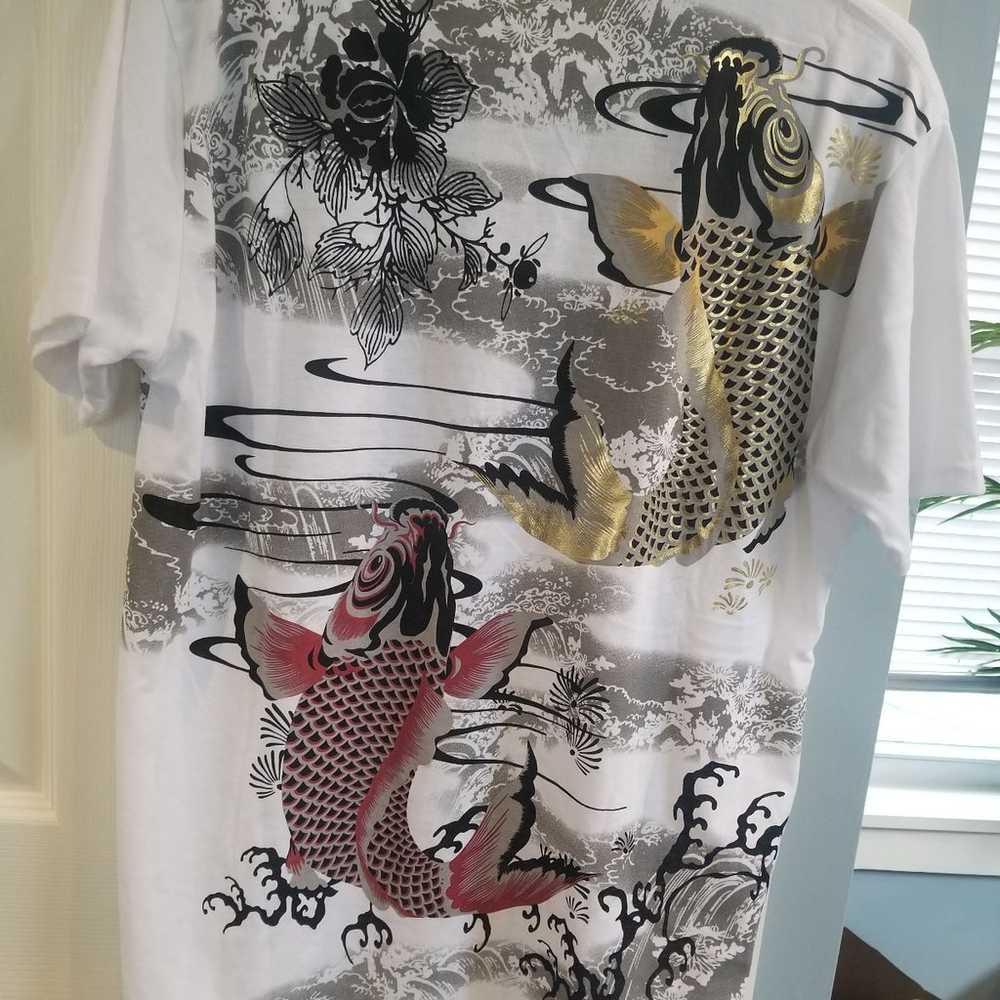 Women Vintage Koi Fish shirt with beautiful metal… - image 3