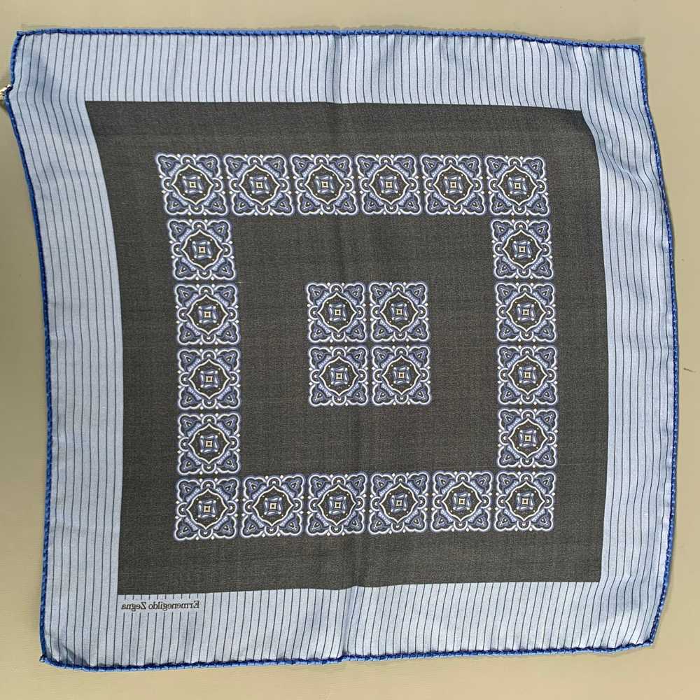 Ermenegildo Zegna Blue Navy Stripe Silk Pocket Sq… - image 3