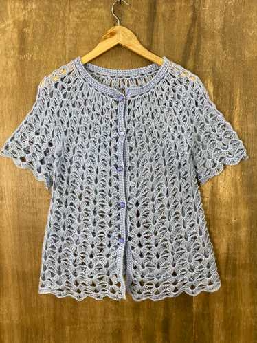 Homespun Knitwear - Mesh Net Blue Cardigan Knitwe… - image 1