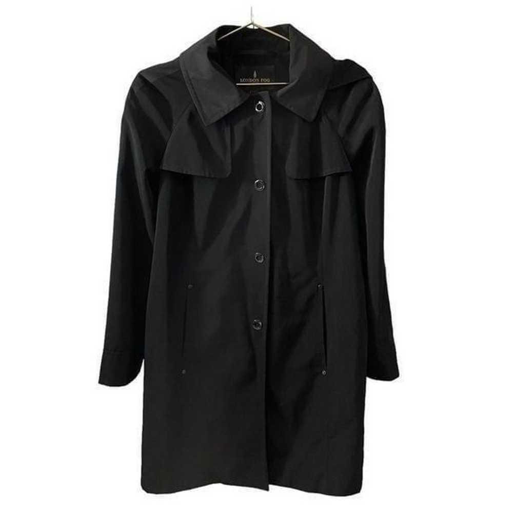 London Fog Black Hooded Raincoat Jacket Size MED - image 1