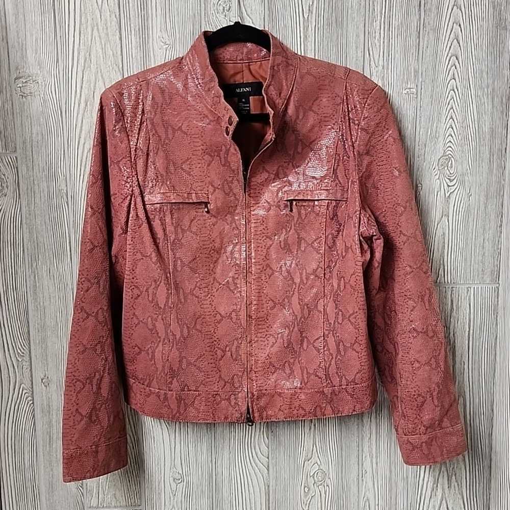 Alfani Pink Leather Snakeskin Print Moto Jacket W… - image 1