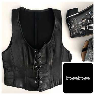 Bebe VTG Sexy Leather Lace Up Fitted Cropped Vest
