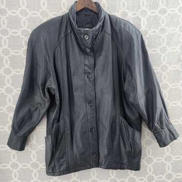Vintage Pelle Black Leather Jacket Mock Neck Wome… - image 1