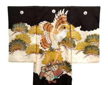 Vintage Child's Kimono in Black and White Jacquar… - image 1