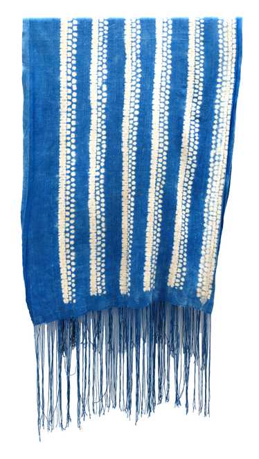 Vintage Indigo Shibori Dyed Handwoven Shawl with … - image 1