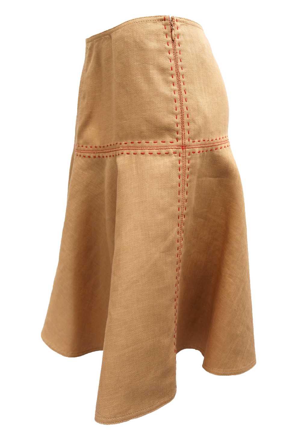 Anne Klein Skater Skirt in Tan Linen with Red Ove… - image 3