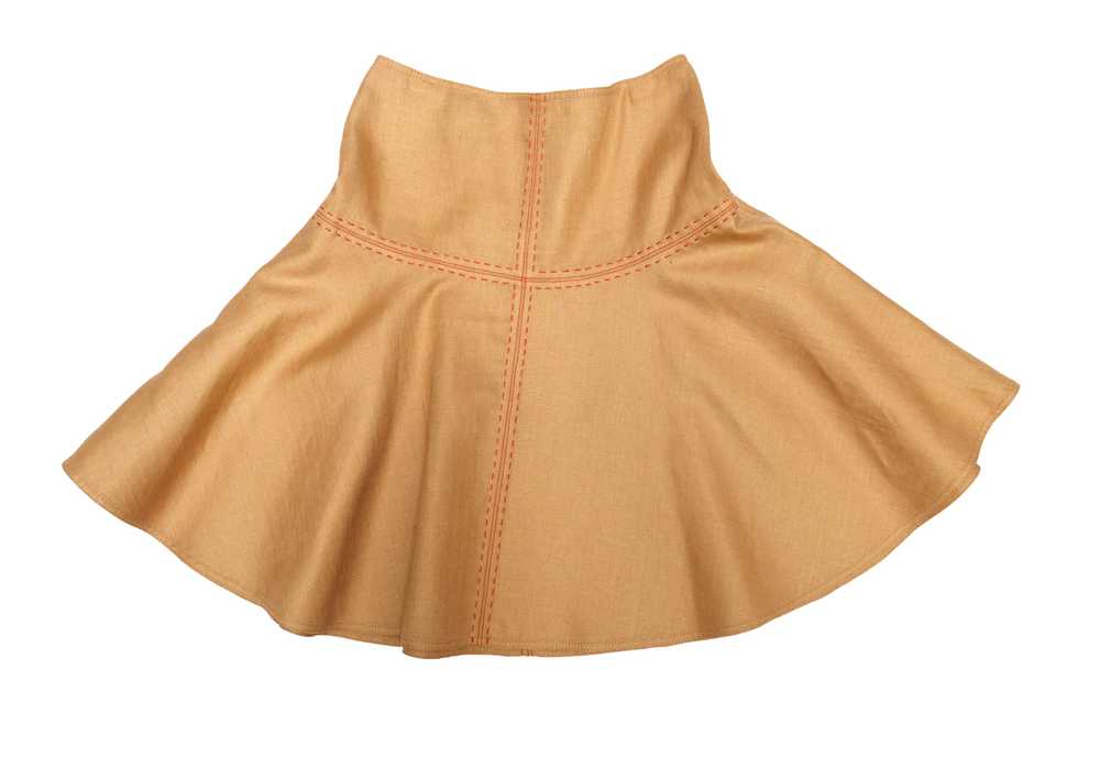 Anne Klein Skater Skirt in Tan Linen with Red Ove… - image 5
