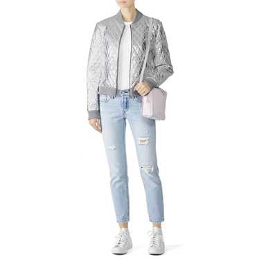 Nicole Miller Leather  Silver Quilted Full Zip Bo… - image 1