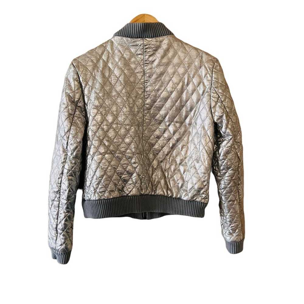 Nicole Miller Leather  Silver Quilted Full Zip Bo… - image 3