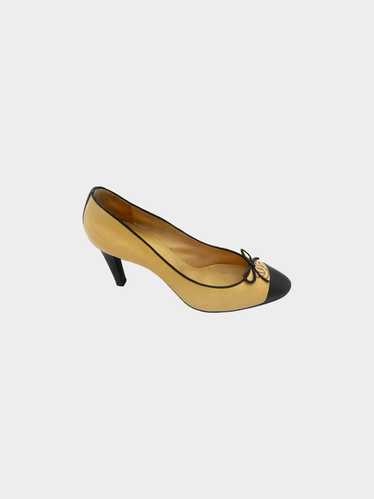 Chanel 2010s Black and Beige CC Leather Pumps with
