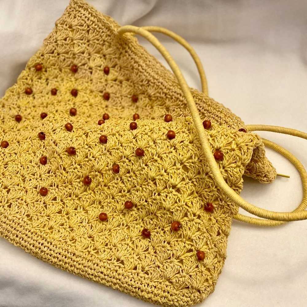 Vintage Crochet Bag/ Purse, Yellow with Small Woo… - image 1