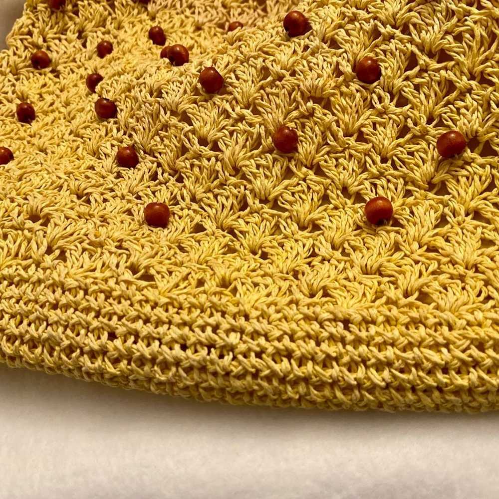 Vintage Crochet Bag/ Purse, Yellow with Small Woo… - image 2