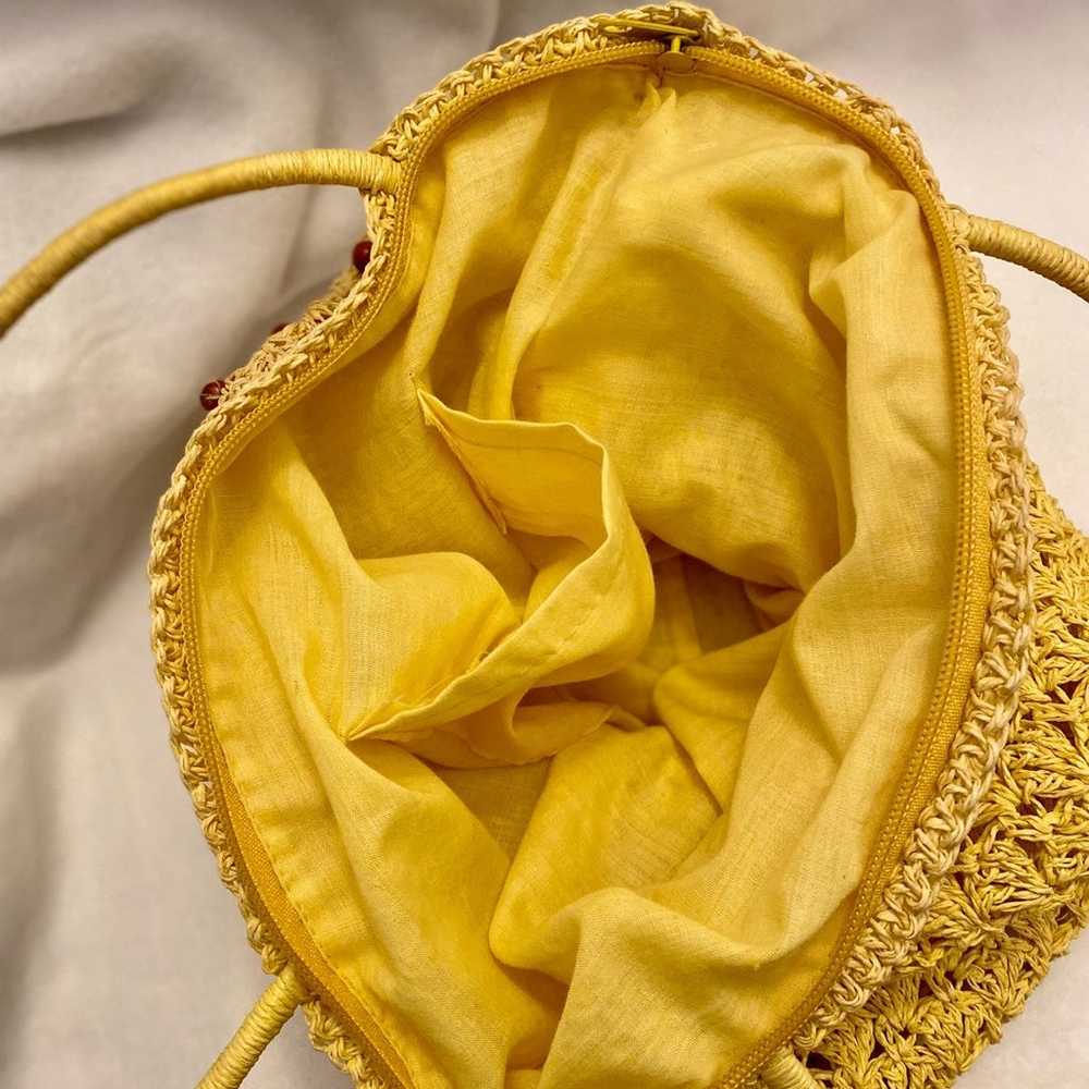 Vintage Crochet Bag/ Purse, Yellow with Small Woo… - image 3