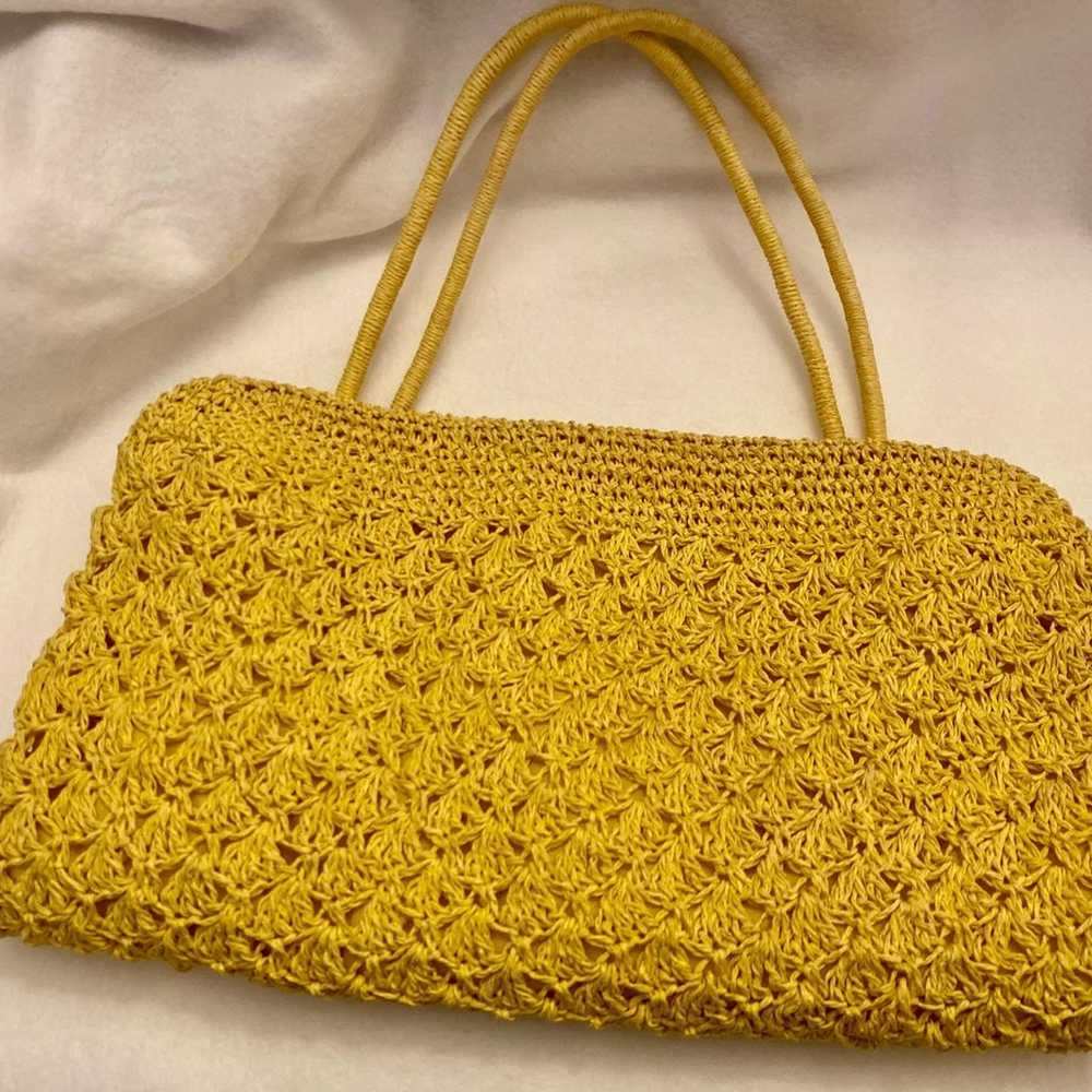 Vintage Crochet Bag/ Purse, Yellow with Small Woo… - image 5