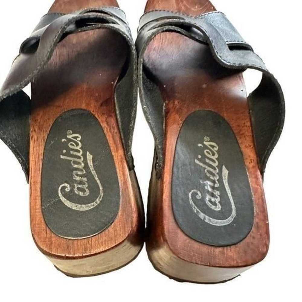 Vintage Candie's Leather Wooden Clog Sandal Women… - image 6