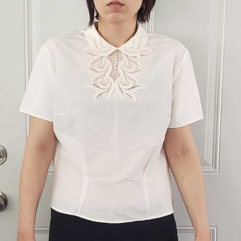 80s Cream Blouse with Lace Neckline - image 1
