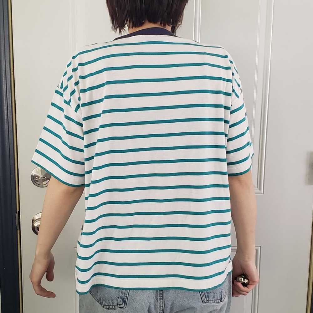80s/90s White and Teal Striped Boxy Tee - image 3