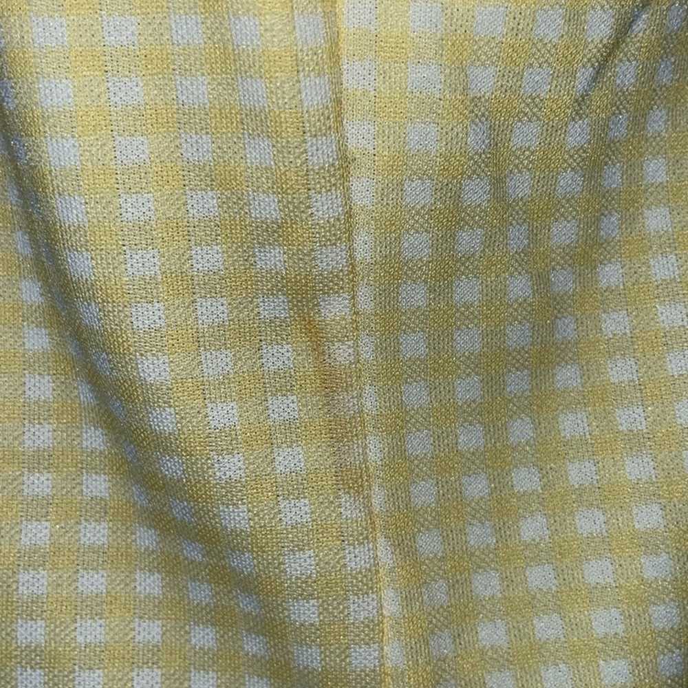 Vintage 70s Yellow Checkered Button Up Top Blouse - image 11