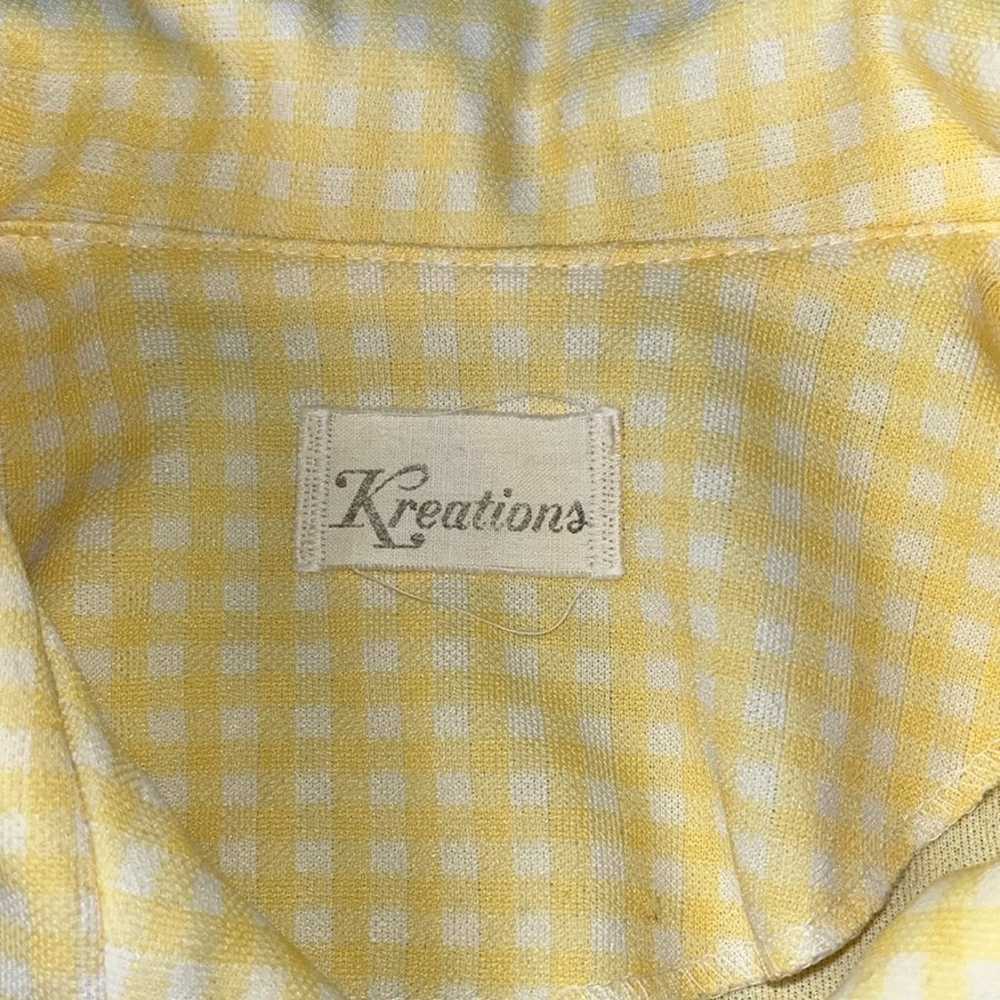 Vintage 70s Yellow Checkered Button Up Top Blouse - image 12
