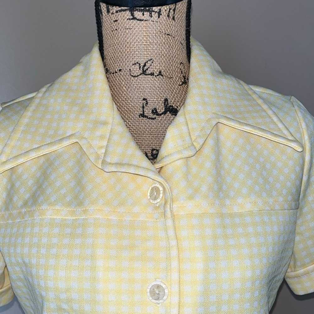 Vintage 70s Yellow Checkered Button Up Top Blouse - image 2