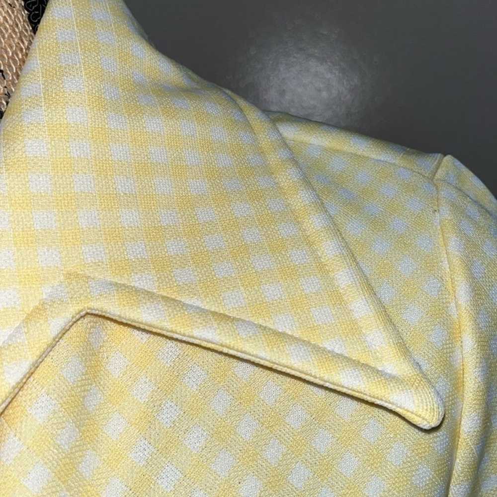 Vintage 70s Yellow Checkered Button Up Top Blouse - image 4
