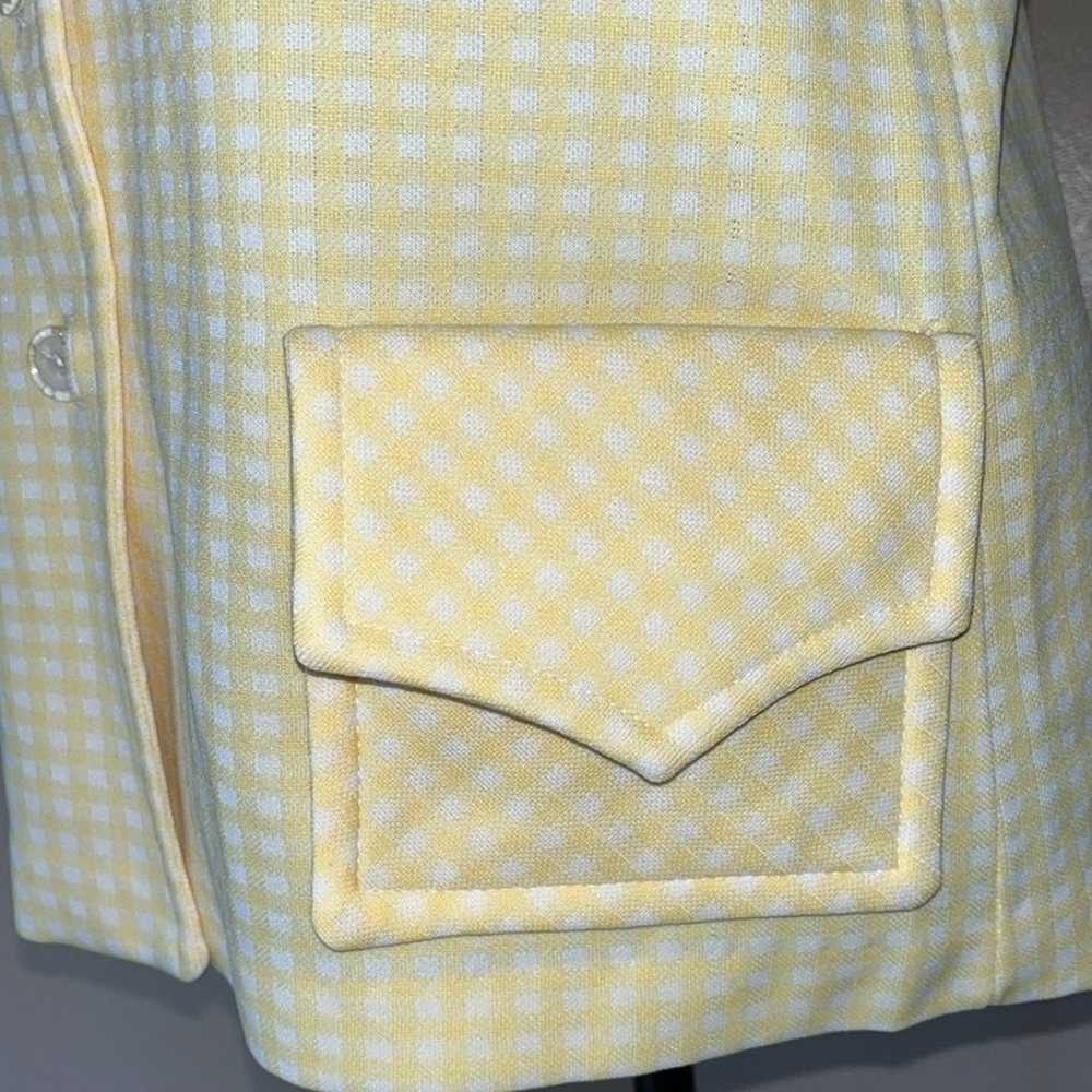 Vintage 70s Yellow Checkered Button Up Top Blouse - image 5