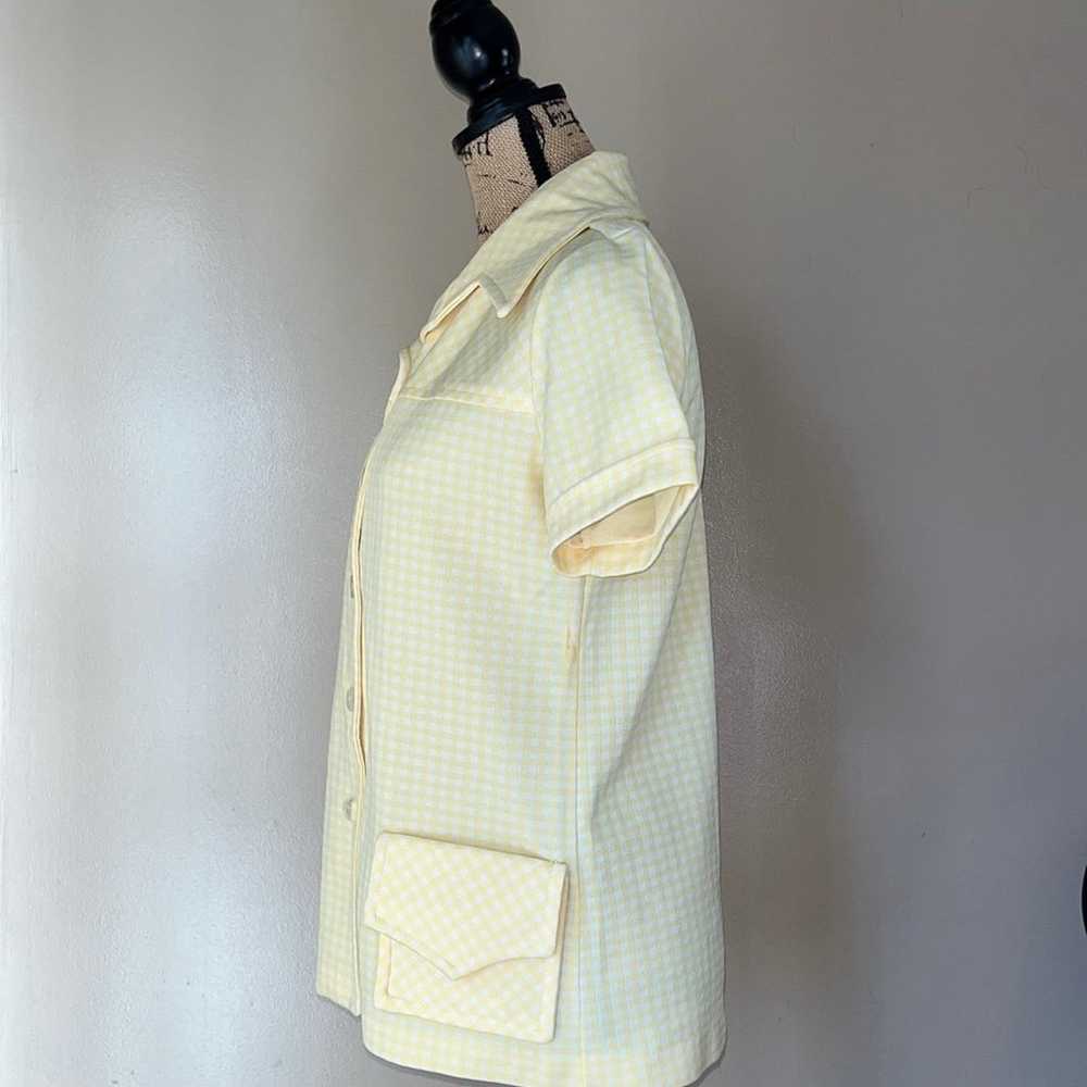Vintage 70s Yellow Checkered Button Up Top Blouse - image 7