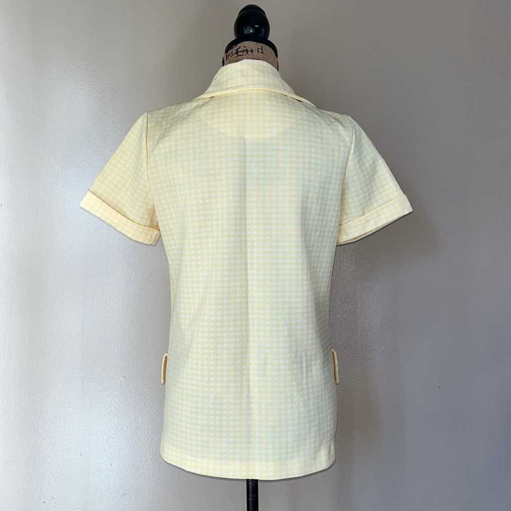 Vintage 70s Yellow Checkered Button Up Top Blouse - image 8