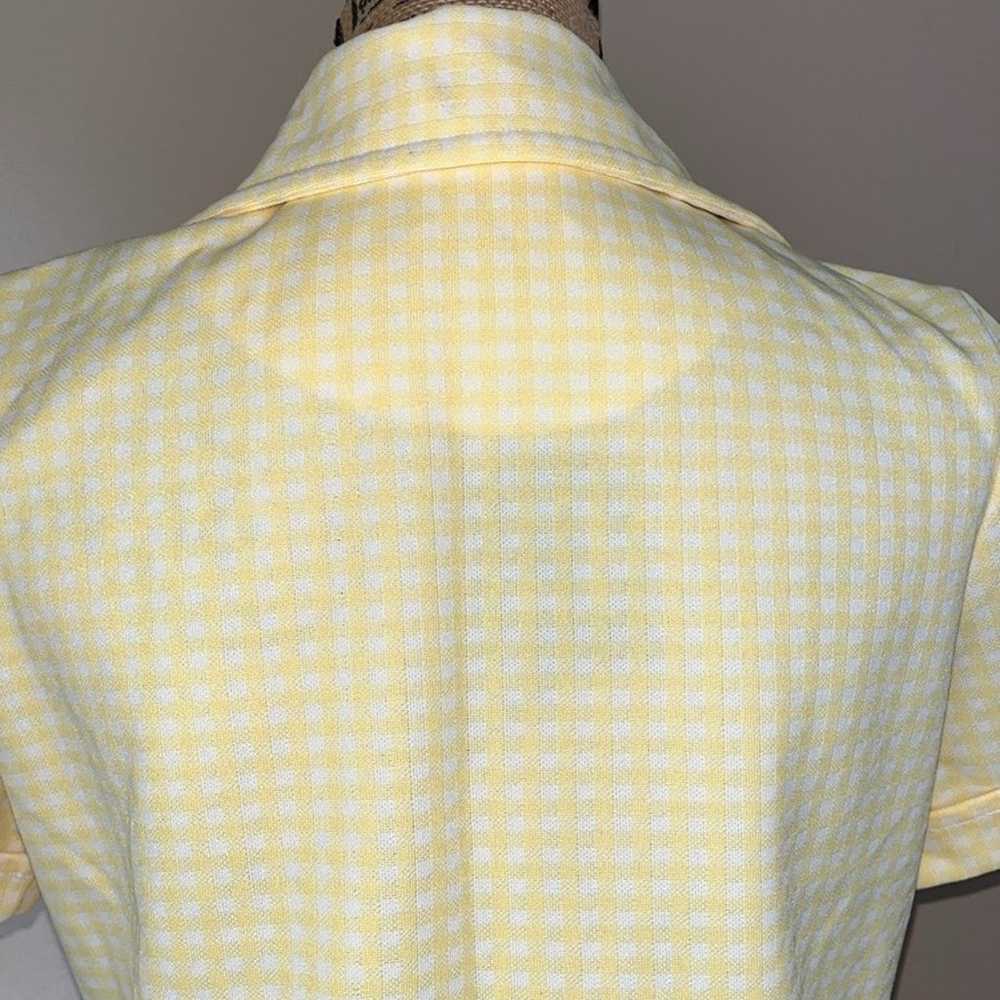 Vintage 70s Yellow Checkered Button Up Top Blouse - image 9