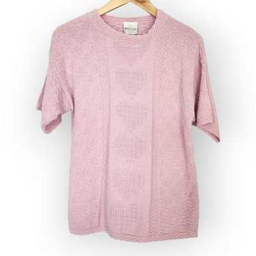 Vintage Bentley Pink Knit Short Sleeve Sweater Sh… - image 1