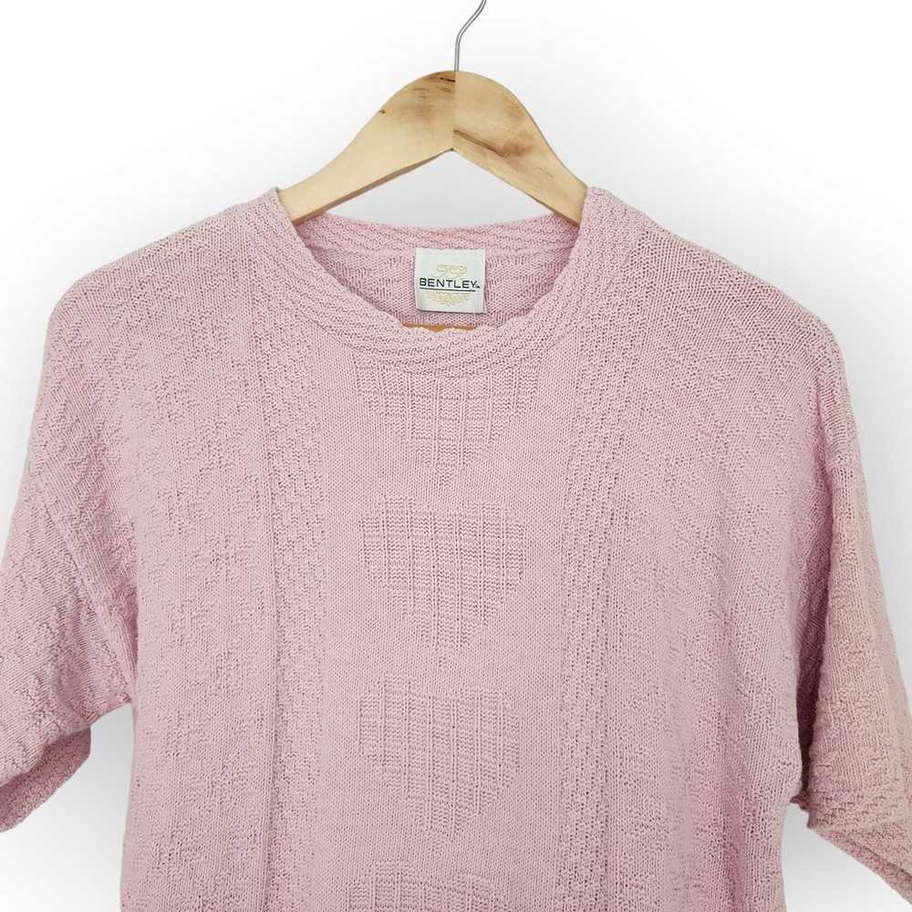 Vintage Bentley Pink Knit Short Sleeve Sweater Sh… - image 2
