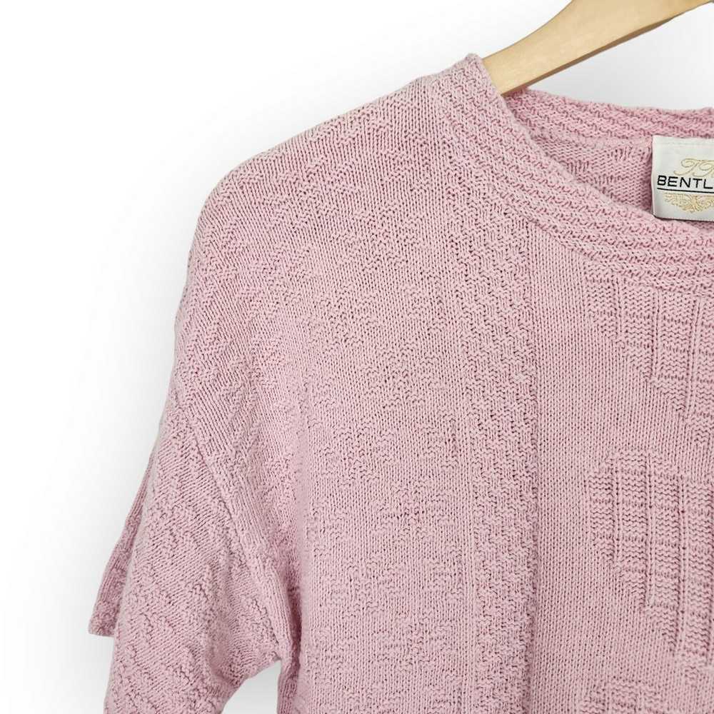 Vintage Bentley Pink Knit Short Sleeve Sweater Sh… - image 3