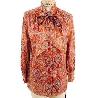 VINTAGE DAVID BARR Paisley Print Tie Neck Blouse … - image 1