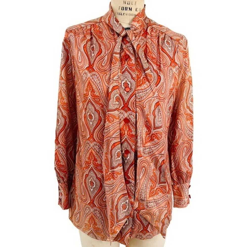 VINTAGE DAVID BARR Paisley Print Tie Neck Blouse … - image 2