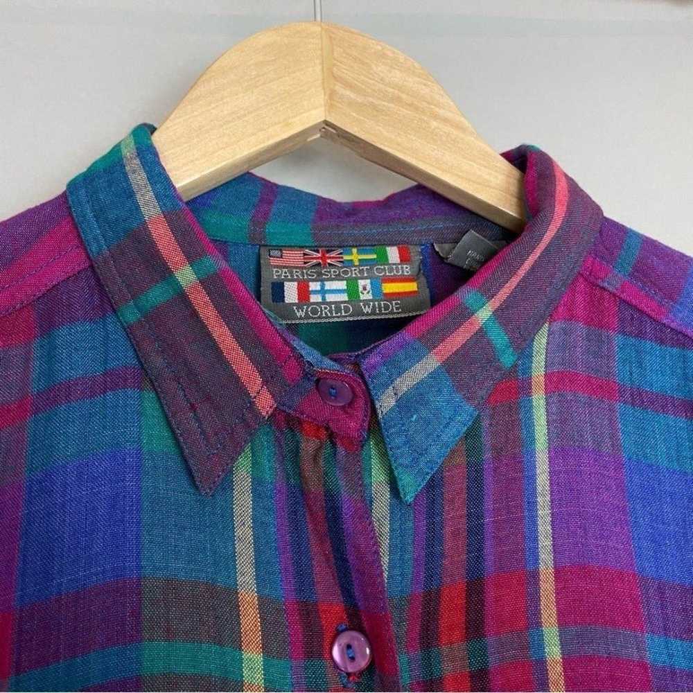 Vintage Plaid Rayon Shirt Women's Button-Up Blous… - image 11