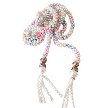 Vintage Lariat Necklace Belt White Beads Sautoir … - image 1