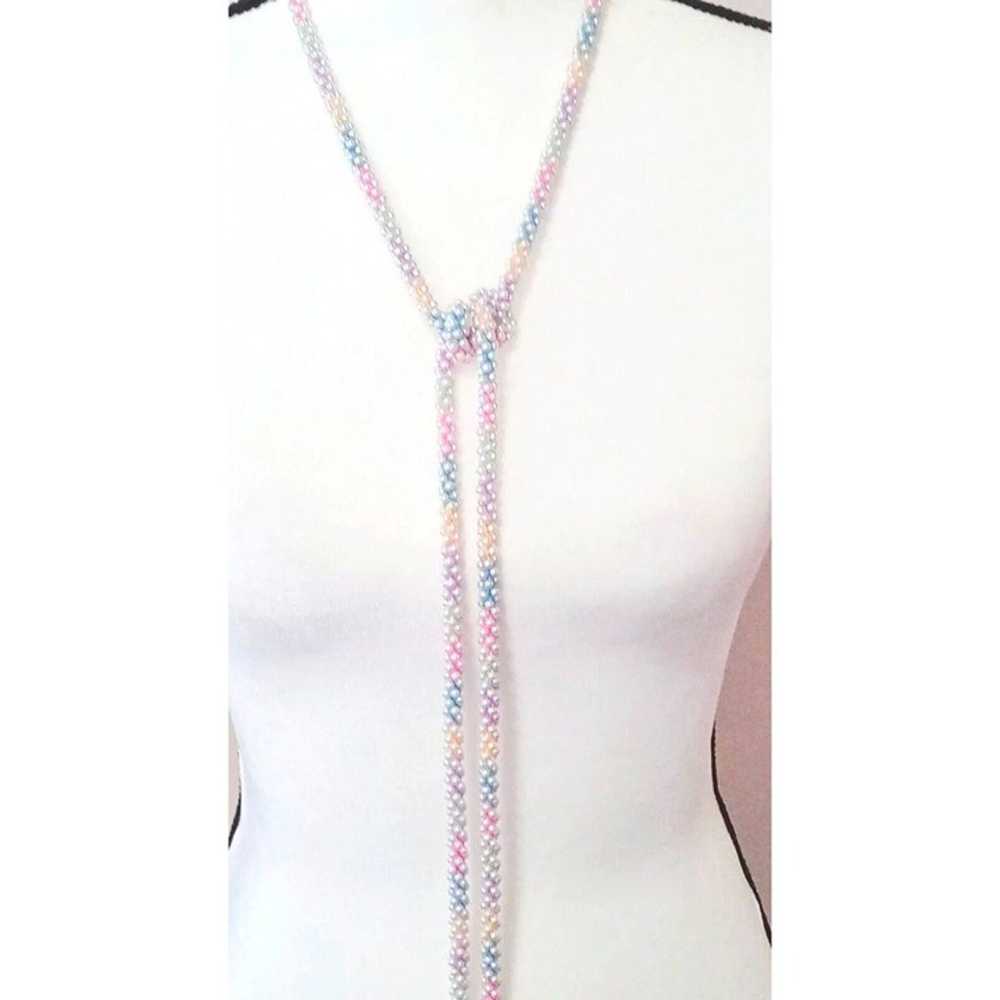Vintage Lariat Necklace Belt White Beads Sautoir … - image 2