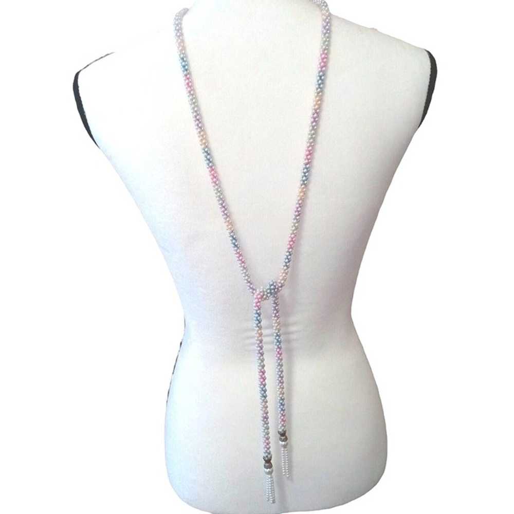 Vintage Lariat Necklace Belt White Beads Sautoir … - image 4