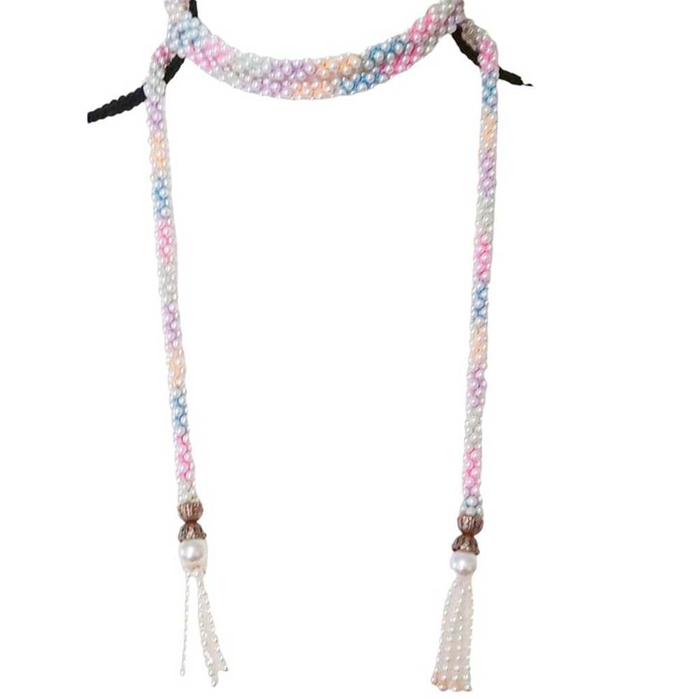 Vintage Lariat Necklace Belt White Beads Sautoir … - image 5