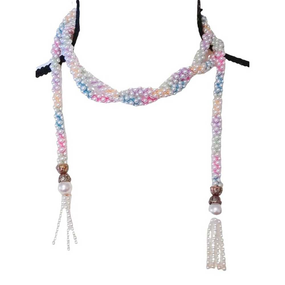 Vintage Lariat Necklace Belt White Beads Sautoir … - image 6