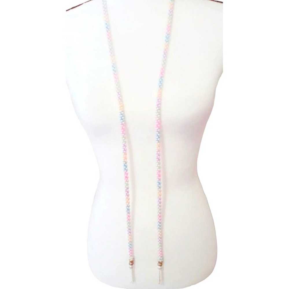 Vintage Lariat Necklace Belt White Beads Sautoir … - image 7