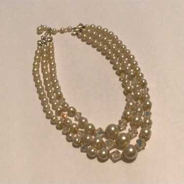 Vintage 1950s, Faux Pearl and Crystal Beaded Neck… - image 1