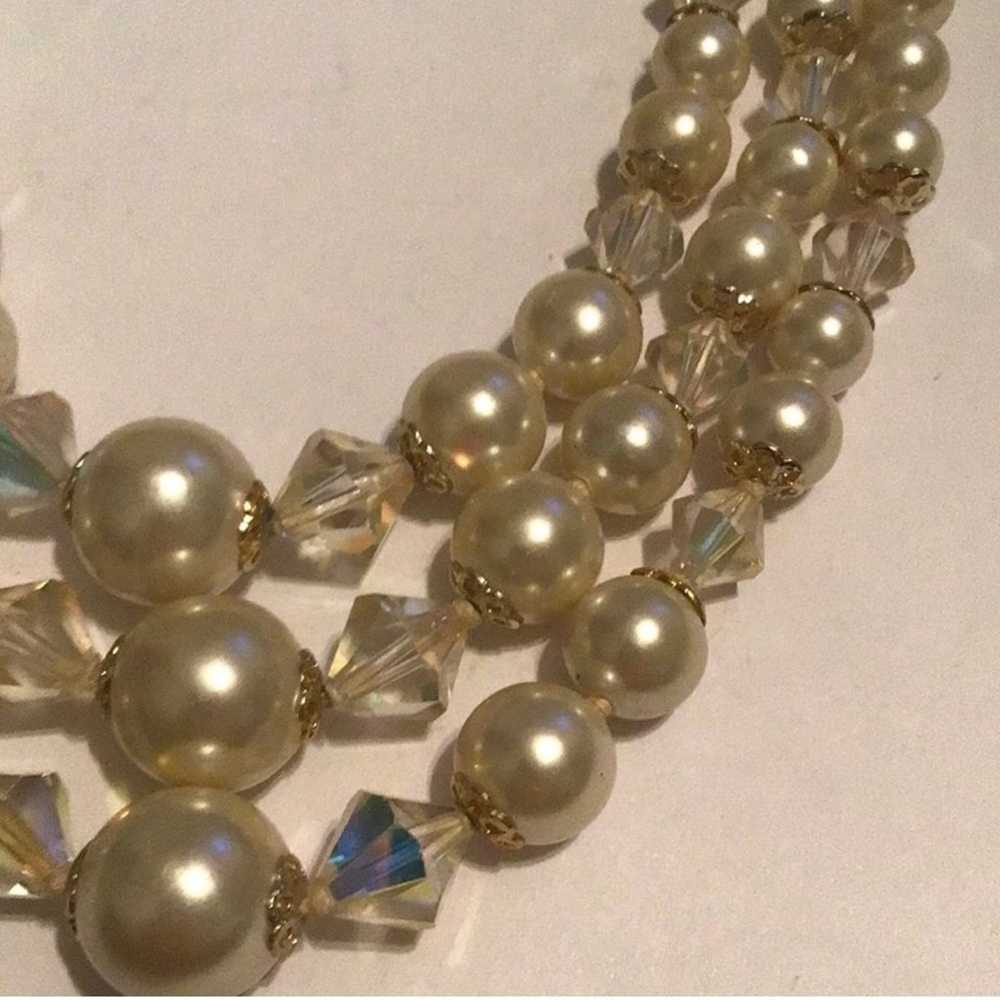 Vintage 1950s, Faux Pearl and Crystal Beaded Neck… - image 2
