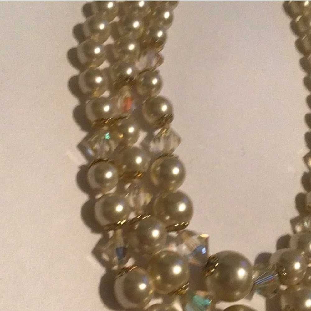 Vintage 1950s, Faux Pearl and Crystal Beaded Neck… - image 4