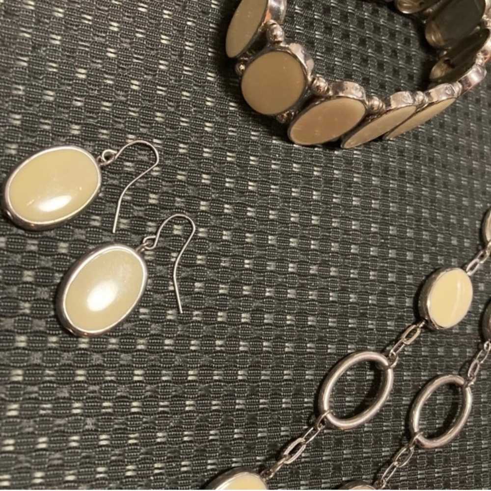 Vintage Silver Enameled Ivory Jewelry Set - image 4