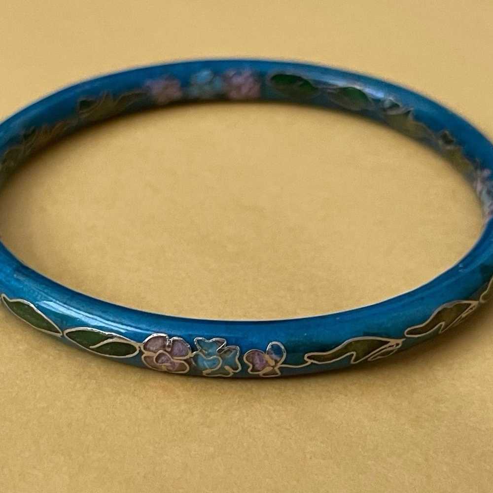 Vintage Blue Cloisonne Bangle Bracelet - image 4