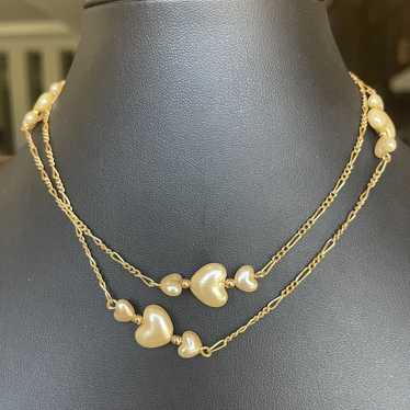 Vintage Puffy Heart Station Necklace Dainty Figar… - image 1